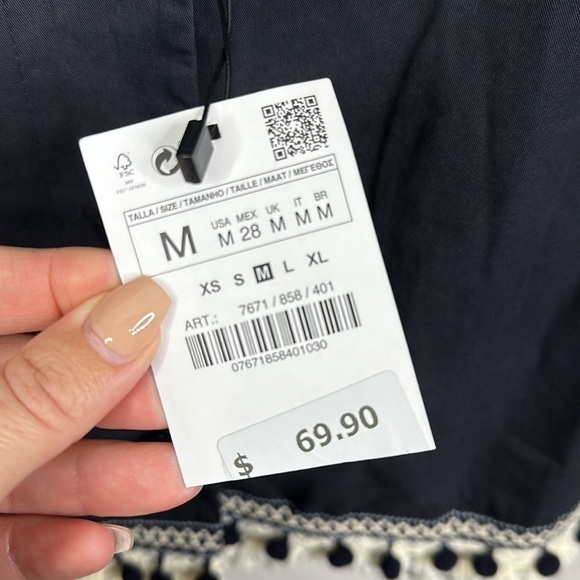 Zara Basic NWT Solid Black Tassel Pom Pom Detail Button Up Jacket Size Medium - Picture 5 of 8